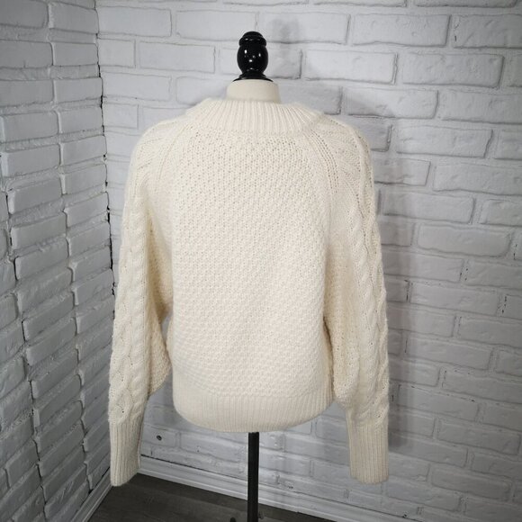 H&M Ladies Size Large Cream Cable Stitch Mock Neck Balloon Sleeve Sweater - Picture 2 of 11